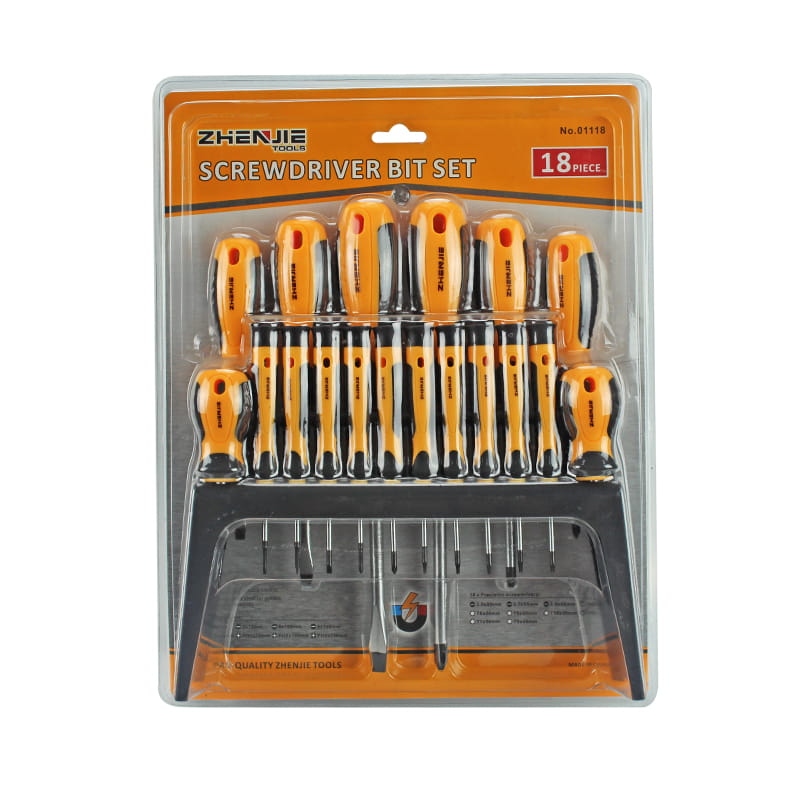 Set de șurubelnițe Phillips și Torx cu 18 buc. Raft din plastic și ambalaj dublu blister